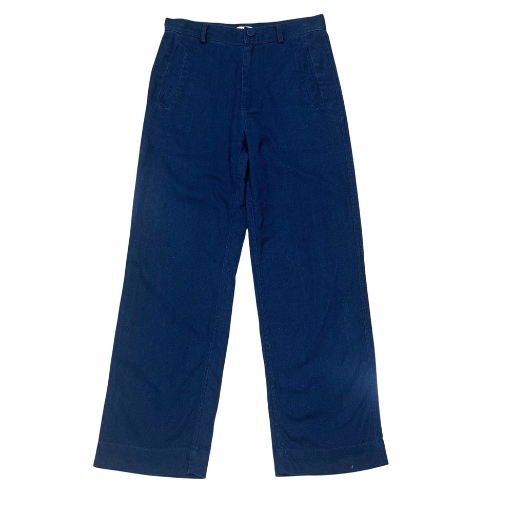 GANNI Yoshe Linen‎ Blend Trousers XS (Fits 29x27) Blue High Rise Wide Leg 1587